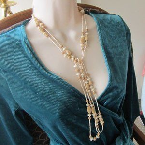 Long Cafe au Lait Glass Bead Necklace